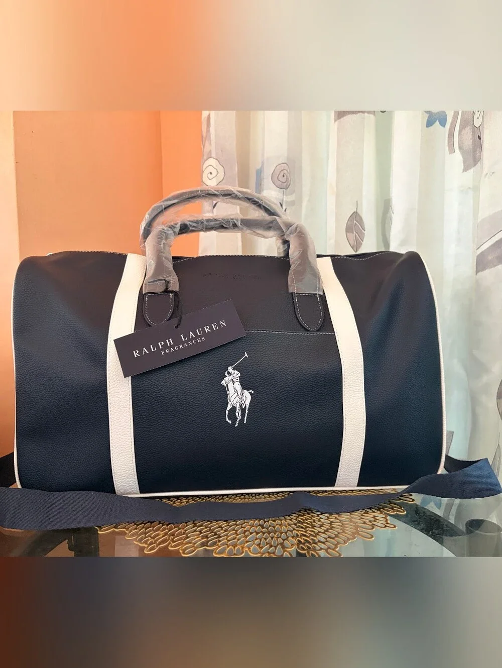Ralph Lauren Navy & White Polo Logo Duffel Bag